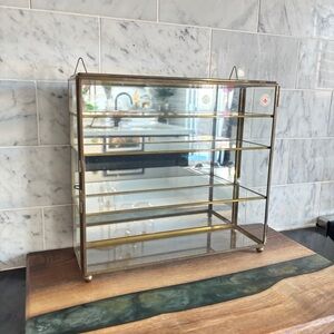 Vintage 8.5” Brass and Glass Mirrored Curio Cabinet - Table Top or Wall Hanging